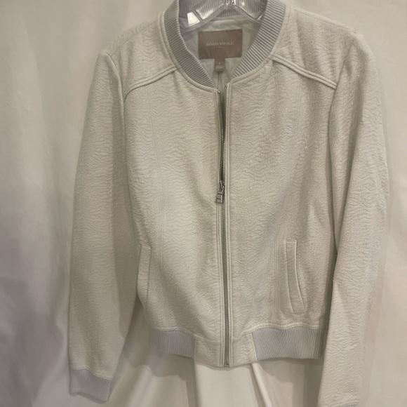 Banana Republic Cream Textured Pebbled Full Zip Up Bomber Jacket Size Small - Picture 6 of 8